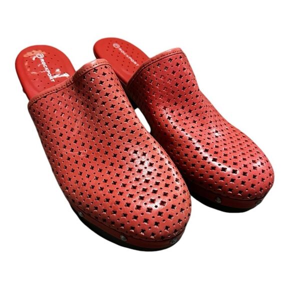 Adidas Rockport Coral Pink Leather Clogs Adiprene Comfort size 9 - Picture 3 of 11